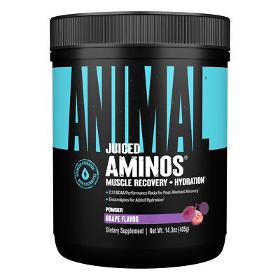 Animal Juiced Aminos BCAA EAA Powder 30 Servings Grape Flavor Recovery Blend