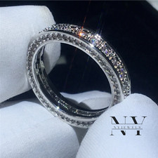 2.00 Carat Round Cut VVS1 Moissanite Eternity Wedding Band Solid 14K White Gold