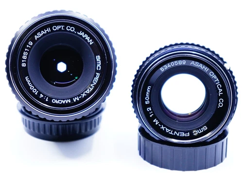 Vintage SMC Pentax-M 100mm f4 Macro Lens K-Mount with Bonus 50mm f2 Lens