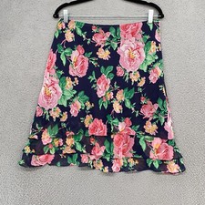 Lauren Ralph Lauren Skirt Womens 8 Floral Tiered Layered Fairy 100 Silk Navy