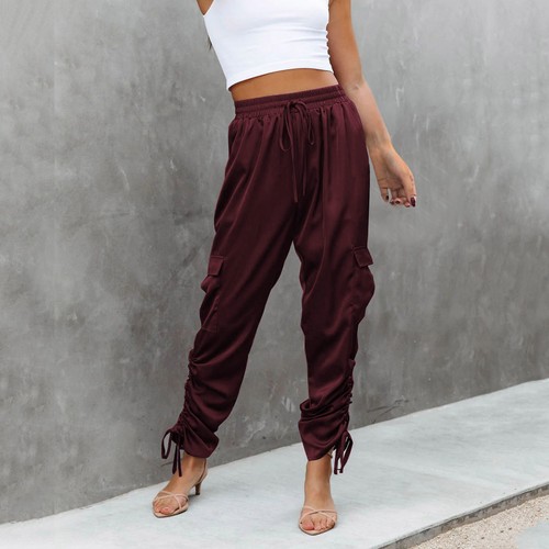 Womens Lace Up Pocket Pant Tooling Long Solid Color Casual Elastic Leggings - Picture 26 of 28
