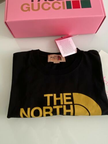 BRAND NEW GUCCI x THE NORTH FACE Logo T-shirt SIZE S OVERSIZE BLACK YELLOW