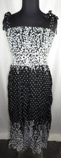 NWT Plus Size 3X Zenobia Black/White Floral/Polka Dot Smocked Maxi Dress