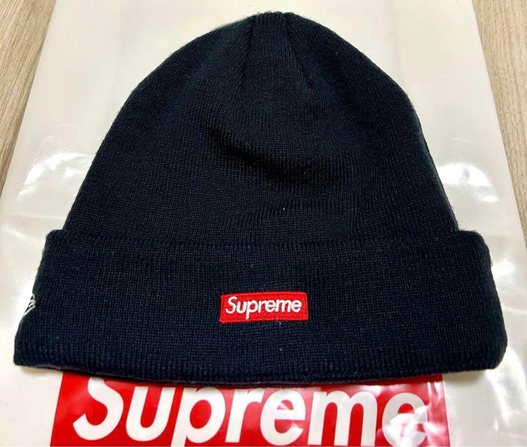 SUPREME 14AW x NEW EERA boîte tonale logo bonnet marron tricot chapeau noir utilisé 6596