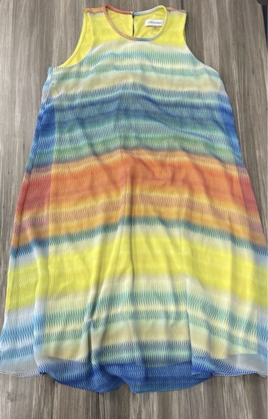 NWOT CALVIN KLEIN Women’s Yellow Blue Multi Spring Island Vacay Cool Sun Dress 2 thumbnail 4