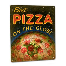 Pizza SIGN Globe Wheel Oven Parlor Vintage Cutter Decor Cafe Delivery Carry Out