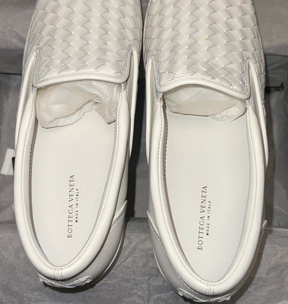 【SALE】BOTTEGAVENETA お洒落 ホワイト レザーブーツ $680 Bottega Veneta Women's White Leather Woven Slip on