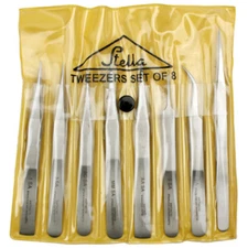 Tweezers- Set 8 Stainless Steel Non Magnetic Vinyl Case