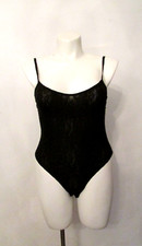 60's-70's Bari Black Stretch Floral Lace Teddy Bodysuit Romper Large USA made