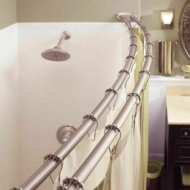Bennington Adjustable Double Curved, Double Straight Shower Curtain Rod Brushed Nickel