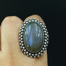 Natural Labradorite Oval Gemstone 925 Sterling Silver Ring Size-10 US