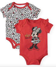 Lot of 2 Minnie Mouse Bodysuits Baby Girl NWT 0-3 6-9 24 Red Wild Child Disney