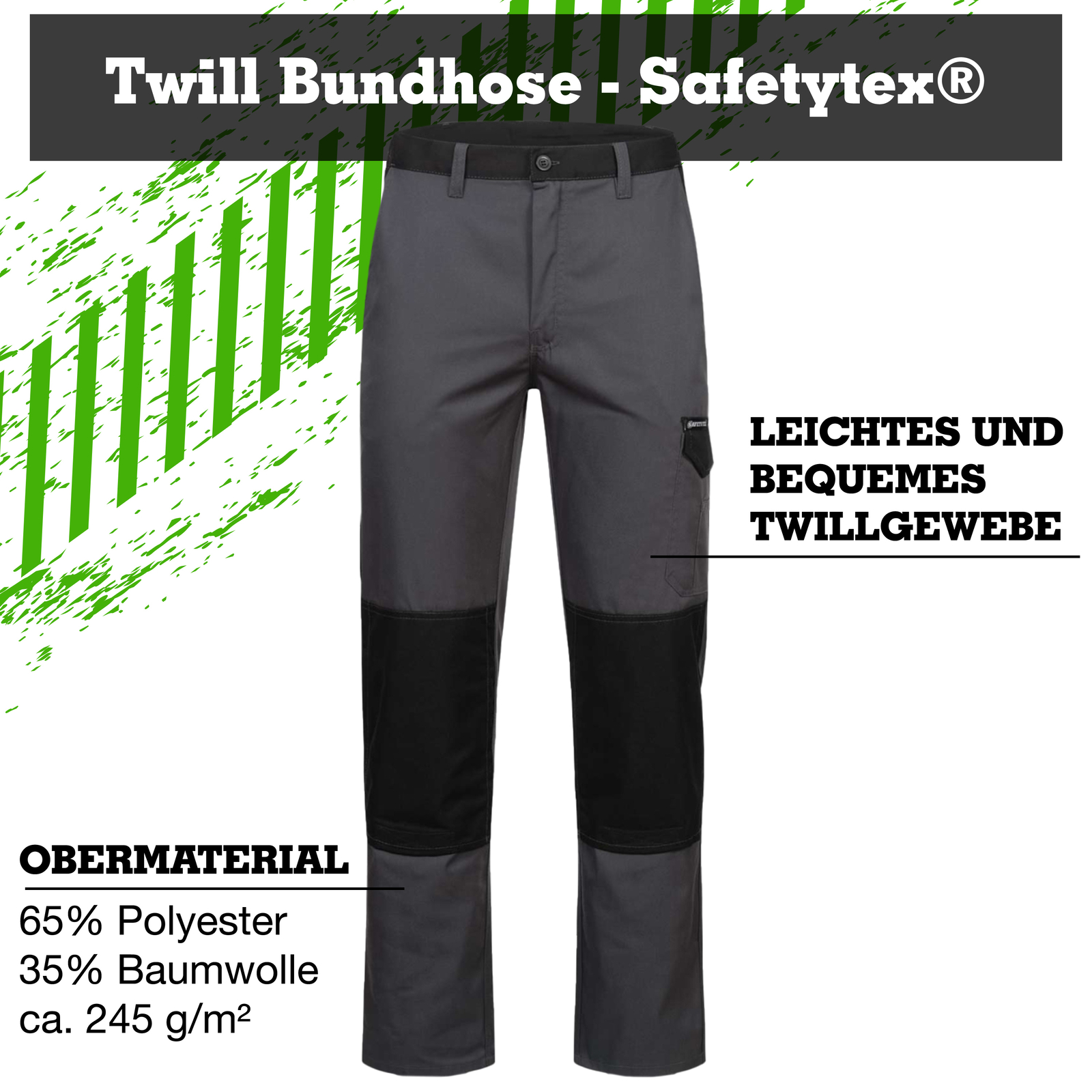 Arbeitshose Twill Bundhose Malerhose schwarz grau blau weiß Safetytex Gr. 42-68  5