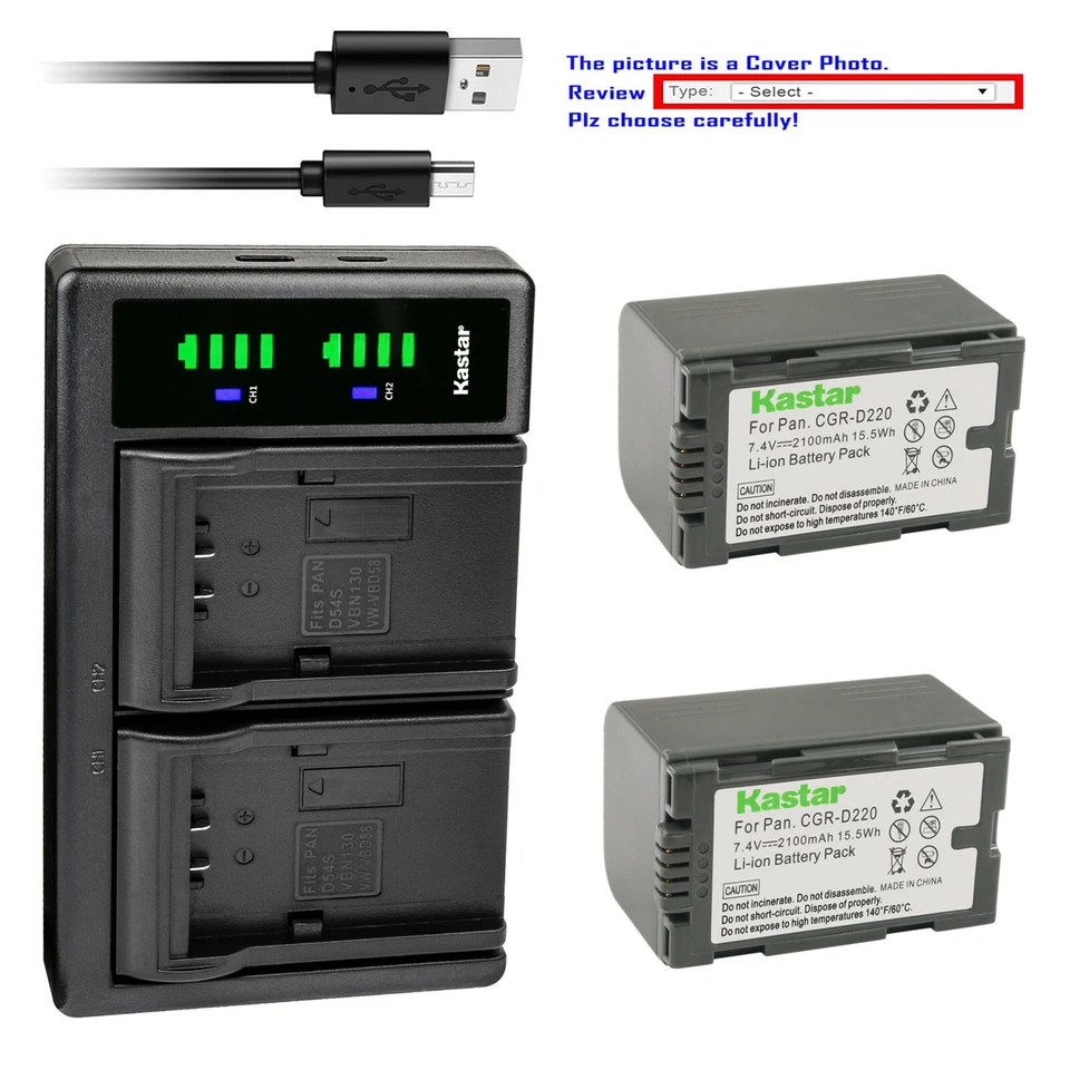 Kastar Battery LTD2 USB Charger for Panasonic CGR-D16 AG-DVC7 AG-DVC7P AG-DVC15