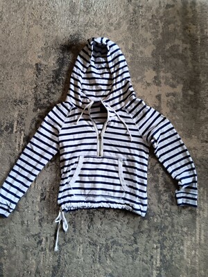 American Eagle Nautical Womens 1/2 Zip Blue White Striped Hoodie Size Small