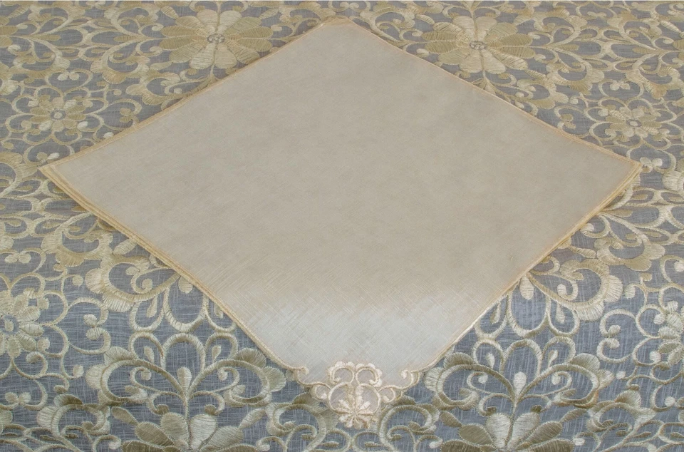 Solid Beige Polyester Fabric Embroidery Tablecloth Napkins Wedding Bridal Table - Image 4 of 4