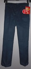 Dickies  Girls' Slim Fit Flat Front Navy Blue Pant sz 8 Adjustable Waist NWT