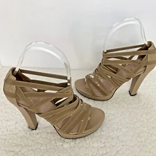 Stuart Weitzman Women's Tan Strap Platform Slip On Sandals Size 7N
