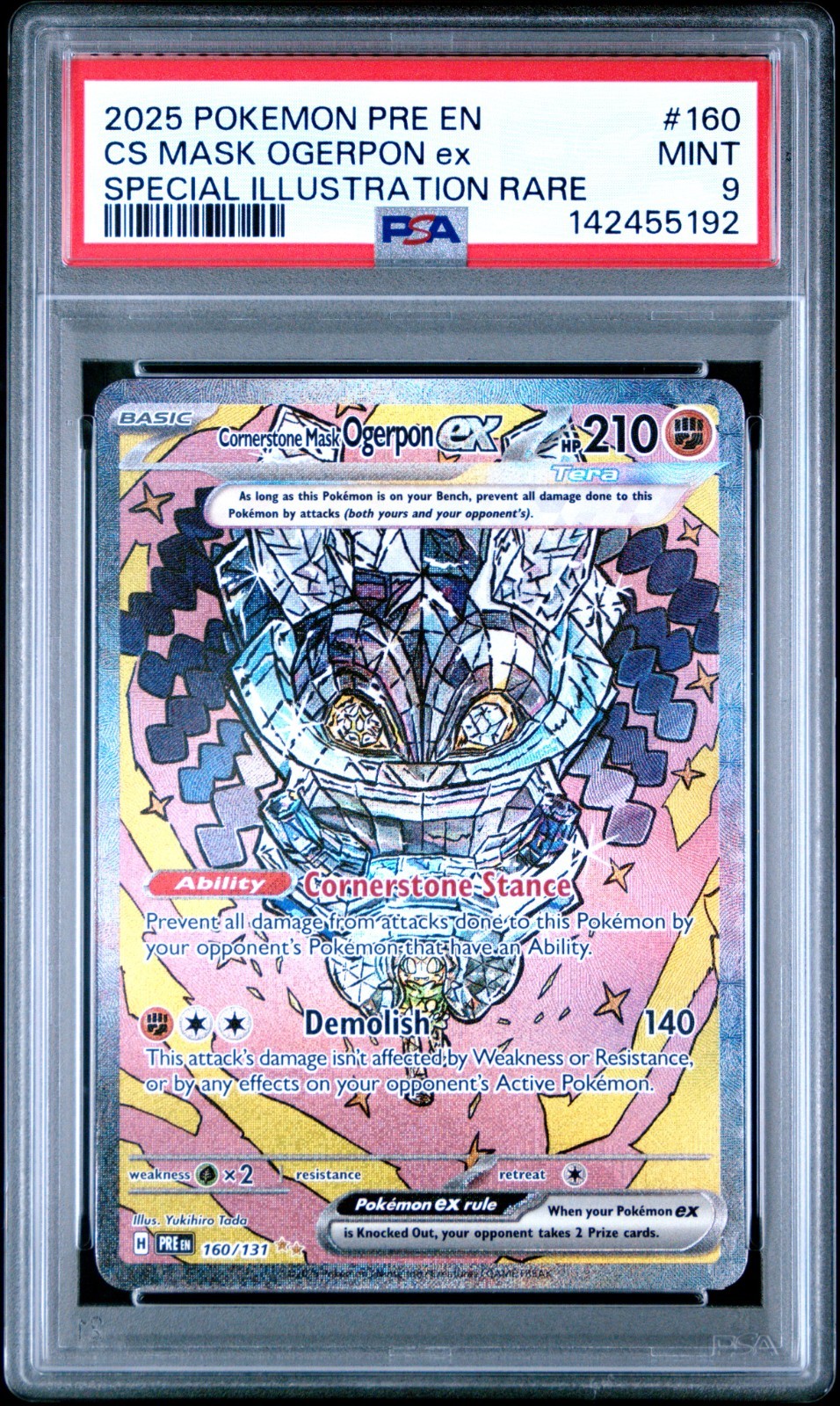 2025 POKEMON PRE EN PRISMATIC EVOLUTIONS #160 CORNERSTONE MASK OGERPON EX PSA 9