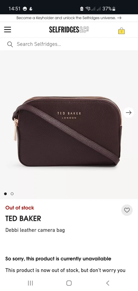 Ted Baker Crossbody Bag Amerrah Camera Bag Burgundy  Colour Leather Duble Zip  - Image 2 of 4