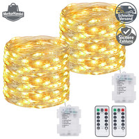 Lichterkette 12M 120 LED Batterie 8 Modi Draht Mit Fernbedienung Warmweiß Deko