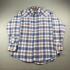 Vintage Ely Cattleman Shirt Mens XL Blue Brown Plaid Western Snap Pearl Cowboy