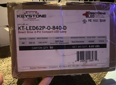 Keystone DirectDrive LED 2-Pin Tube Lamp 6W 600lm 4000K KT-LED62P-O-840-D