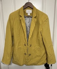 Halston Heritage Open Front Linen Blend Blazer Womens Size Medium Yellow Classic