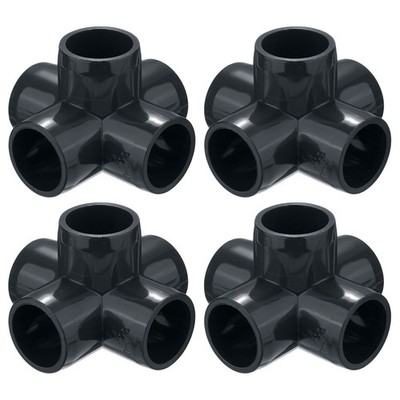 4-Pack 1/2 Inch 5 Way PVC Fitting Elbow, Sch40 5 Way Elbow Connector [Dark Gray]