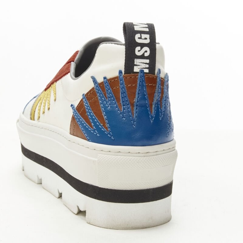 MSGM white leather starburst patchwork point toe … - image 2