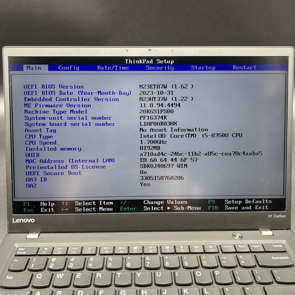 Lenovo ThinkPad X1 Carbon - 6th Gen 14" i5-8350u - 8gb RAM 512gb - Win 11 - Read - Image 4 of 4