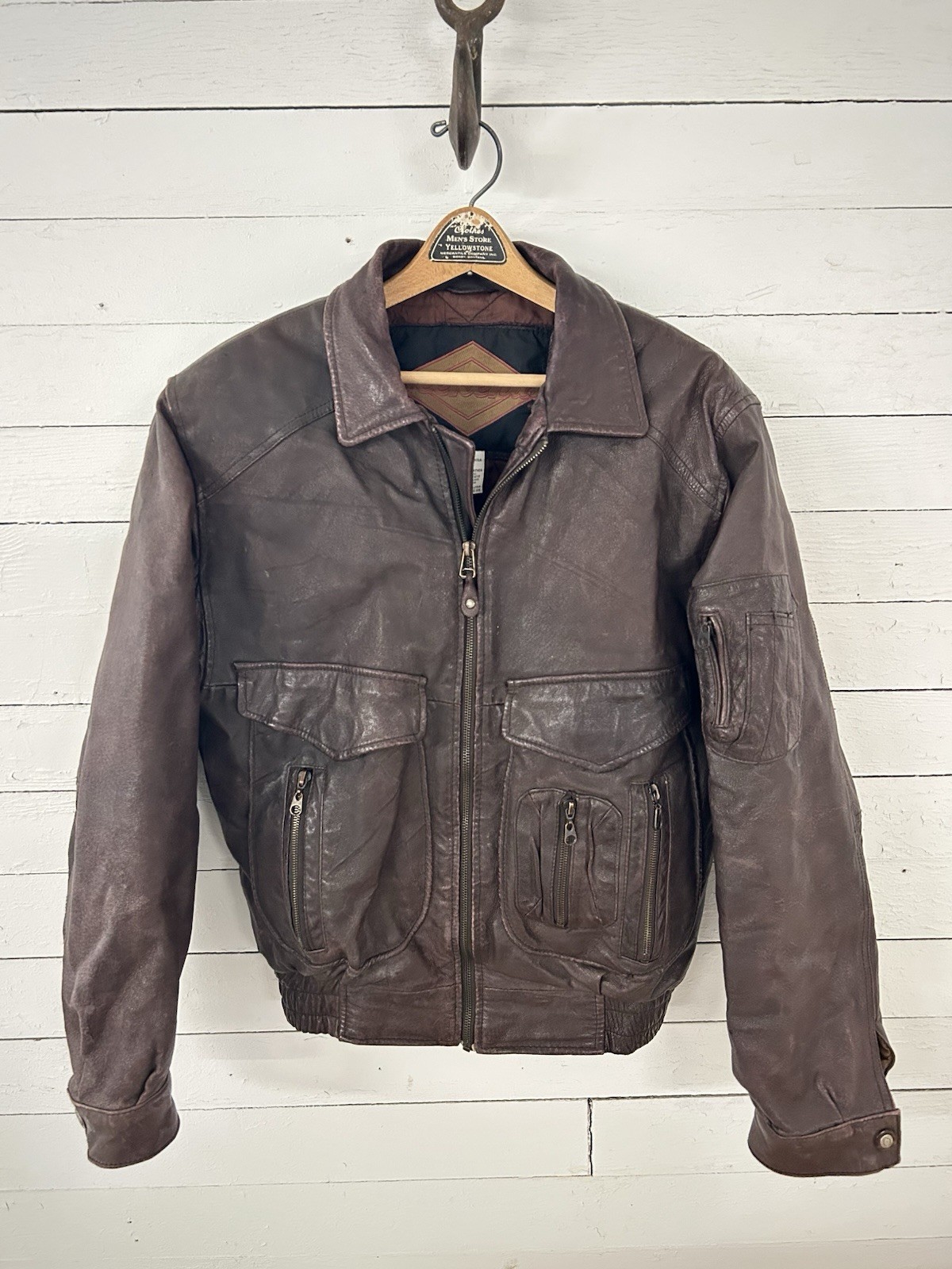 Vintage Weekends Brown Leather Bomber Jacket 90s Rare