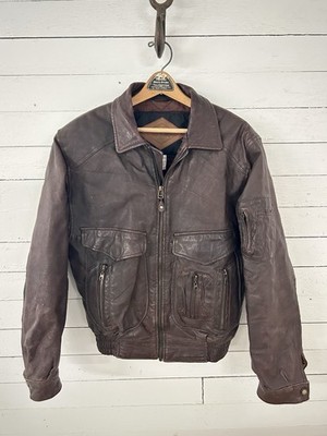Vintage Weekends Brown Leather Bomber Jacket 90s Rare
