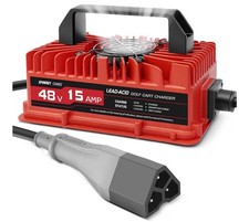 15 AMP Golf Cart Charger for 48 Volt EZGO RXV  TXT with 3 Pin Triangular Plug