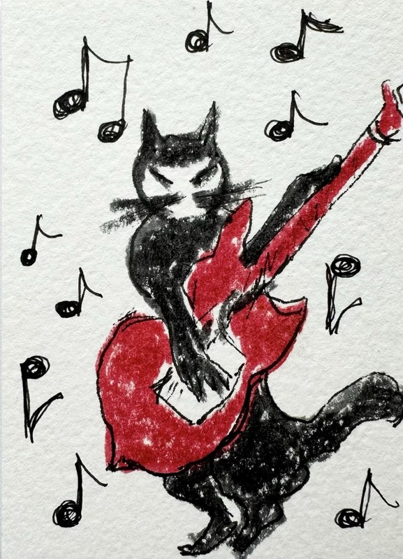 Original ACEO Painting Cat Miniature Art Card By Carole Collins M1