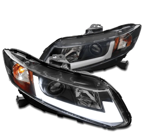Fit 2012-2014 Honda Civic Sedan/12-2013 Coupe LED Tube Black Projector Headlight