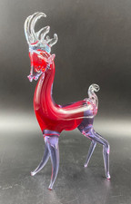 Statua statuetta soprammobile CERVO vetro Murano colore rosso