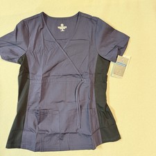 Fundamentals White Swan Women's Short Sleeve Pockets Scrub Top- XS Navy Black