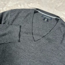 Banana Republic V-Neck Sweater Mens L Gray Extra Fine Merino Wool Fisherman EUC