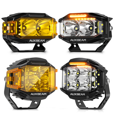 4x AUXBEAM 4'' Rectangular Side Shooter LED Pod Light + Round Spotlights LED Pods