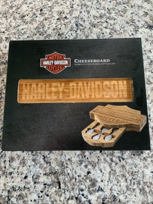 Harley Davidson Wooden Cheeseboard Bamboo Cutting Board & Tool Set - NEW