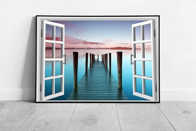 Fensterblick Ashness Pier Keswick der Lake District bereit zum Aufhängen Wandkunstdruck