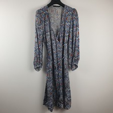 Zara Wrap Dress Size XL Blue Paisley Design Satin 100% Viscose