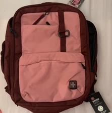 Swiss Tech Interlaken Backpack Pink & Maroon Laptop Bag Water Resistant 17.5"