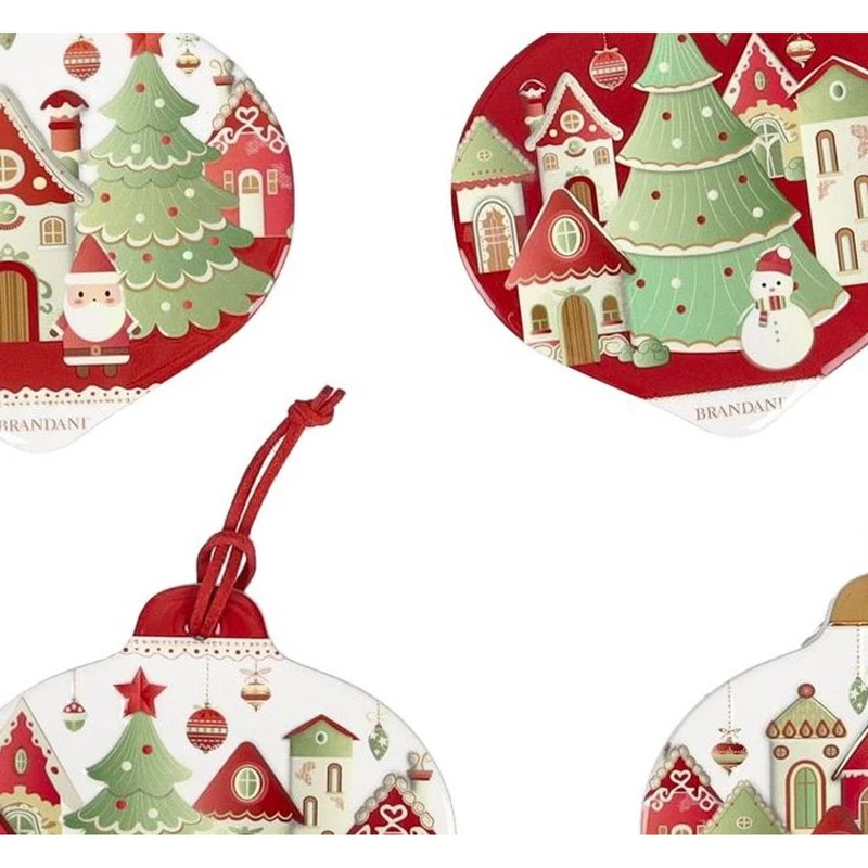 Set 4 Sottobicchieri Natale Goccia Ceramica Sughero BRANDANI Villaggio in Festa, fotografia 6 di 9