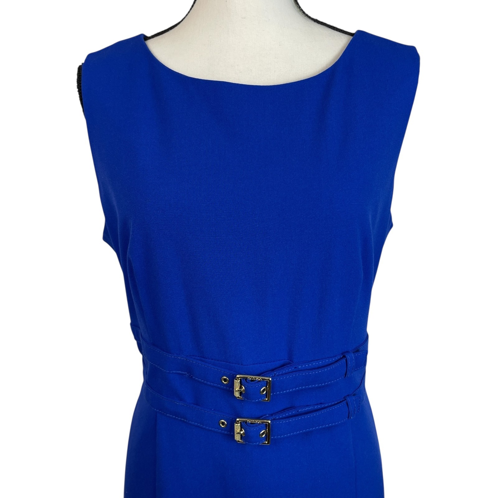 Calvin Klein Women's Dress 14 Royal Blue Sleeveless Sheath Double Belt Waist thumbnail 2