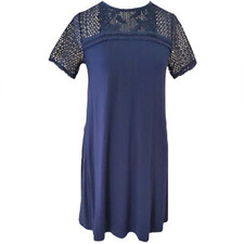 Loft‎ Blue Short Sleeve Dress Lace Knit Crochet Shoulders Medium