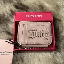 NWT Juicy Couture Boxed Liquid Gold Square Zip Card Case Wristlet - Dusty Blush