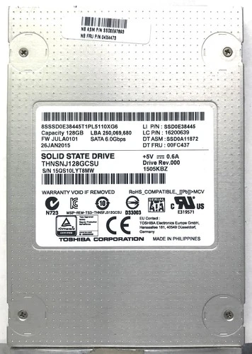 Toshiba 128GB 2.5” SATA 6.0Gbps SSD THNSNJ128GCSU LI P/N: SSD0E38445