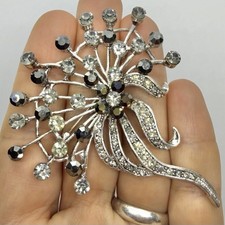 Vtg Silver Tone Rhinestone Starburst Flower Spray Brooch Pin Dandelion Sparkly